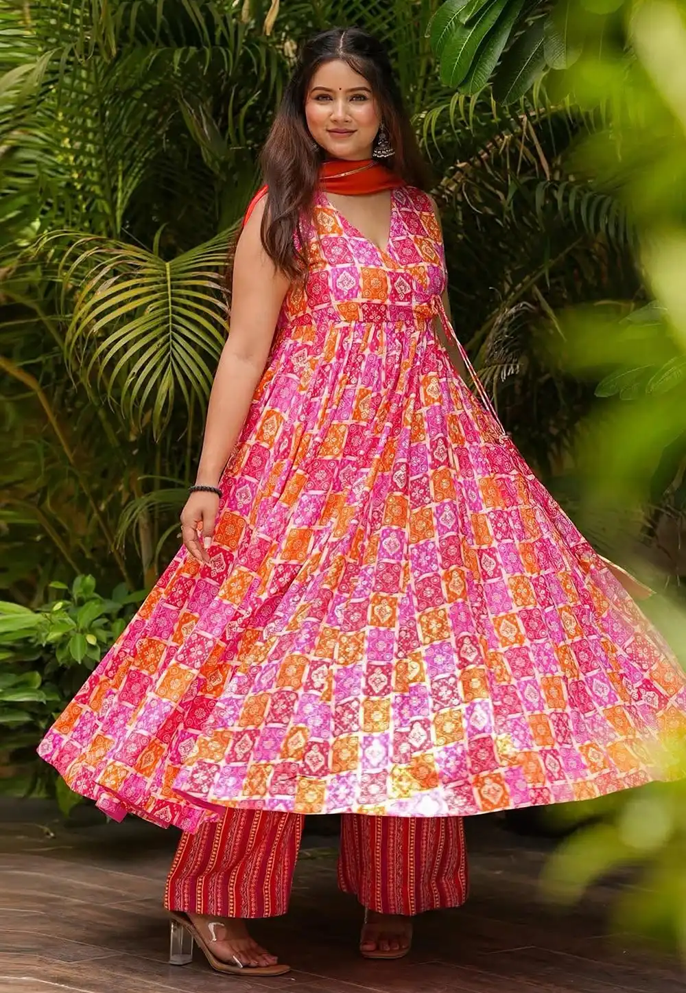 Pink Muslin Readymade Palazzo Suit 317273