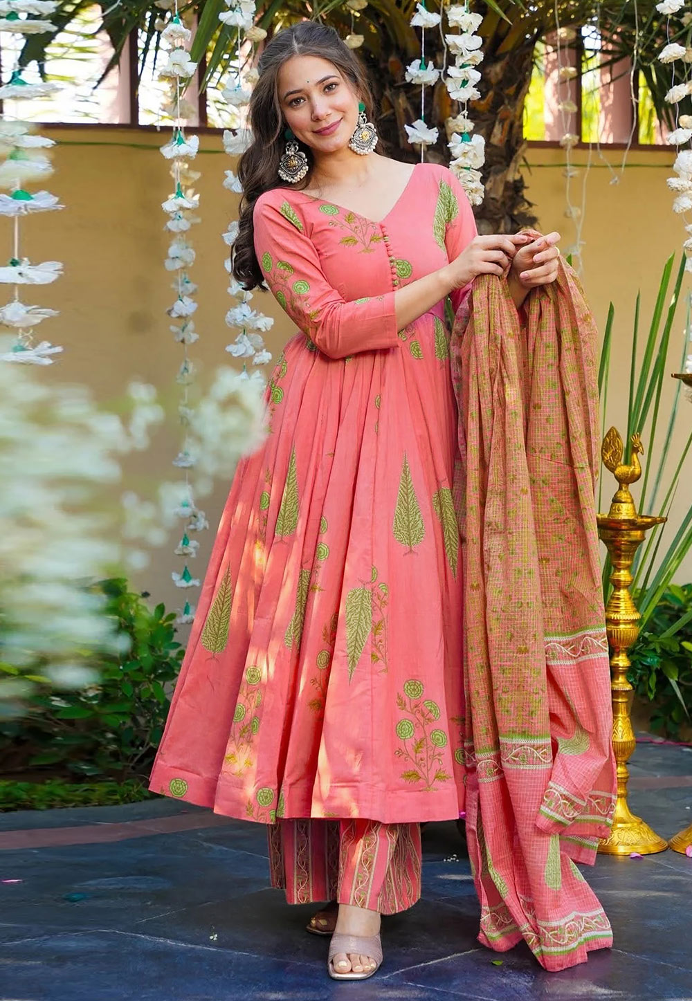 Pink Muslin Readymade Palazzo Suit 322908