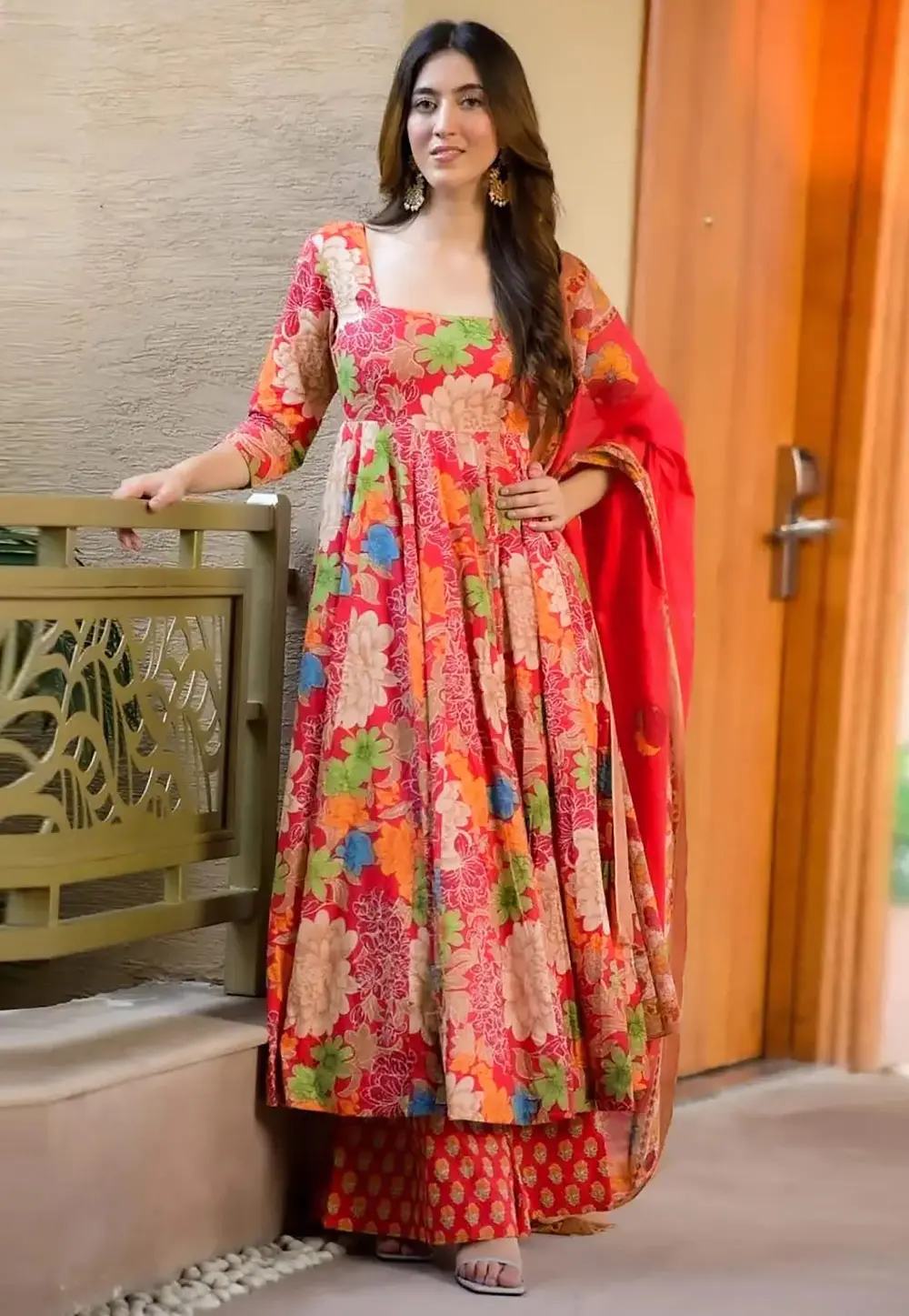 Pink Muslin Readymade Palazzo Suit 303497