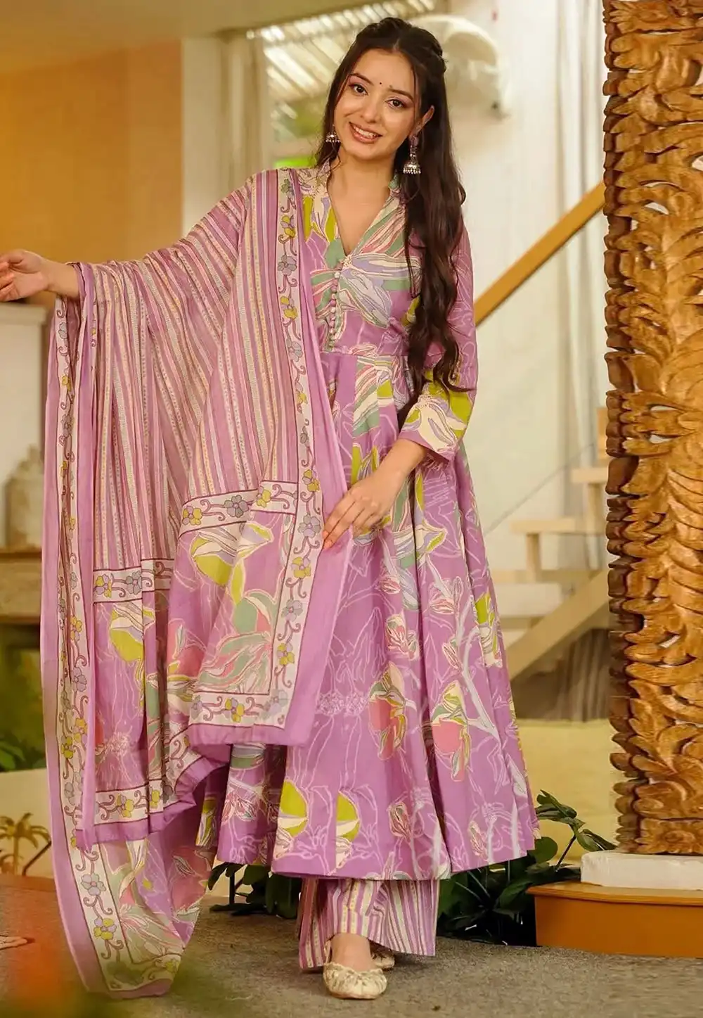 Pink Muslin Readymade Palazzo Suit 327399