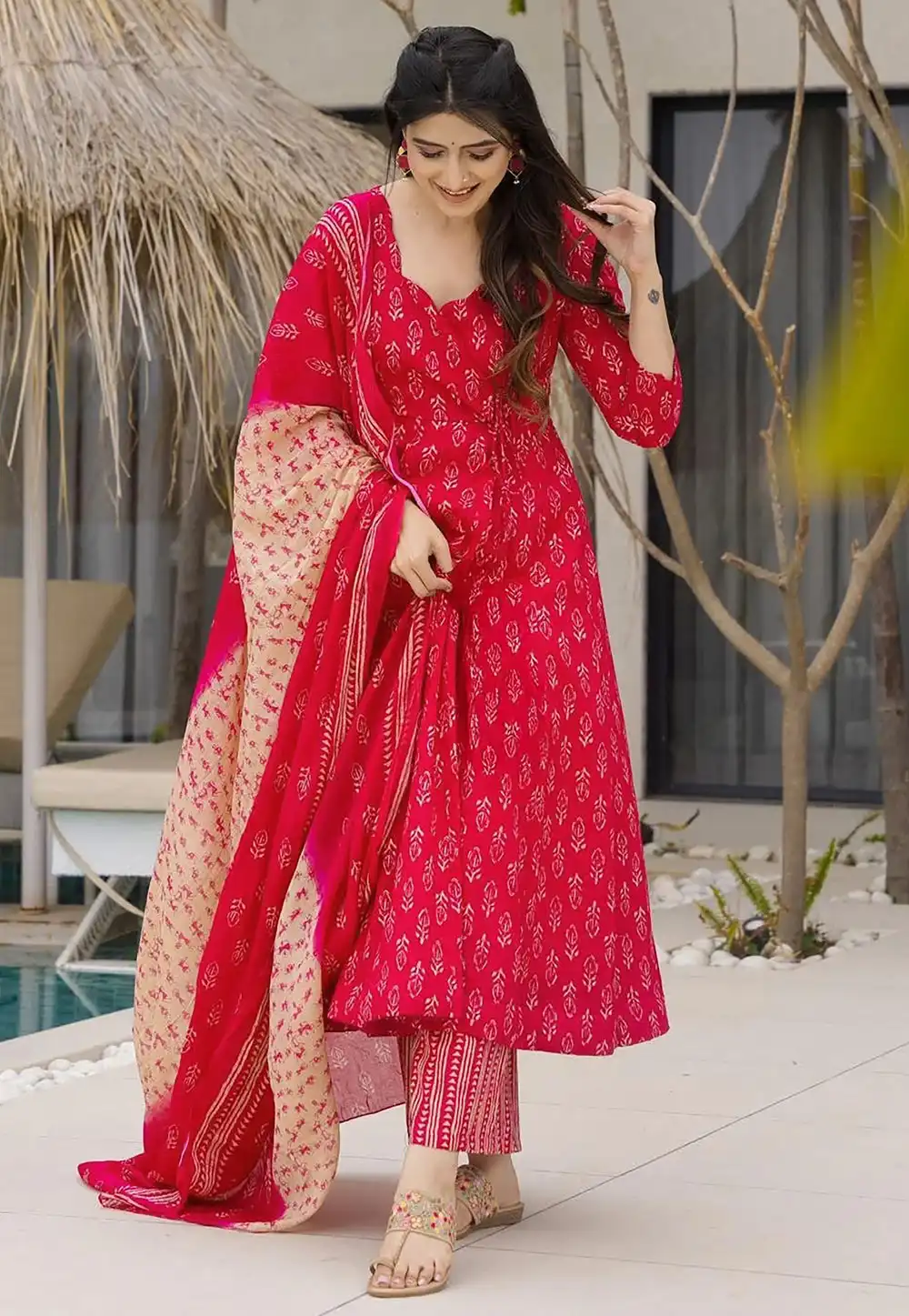 Pink Muslin Readymade Pant Style Suit 324745