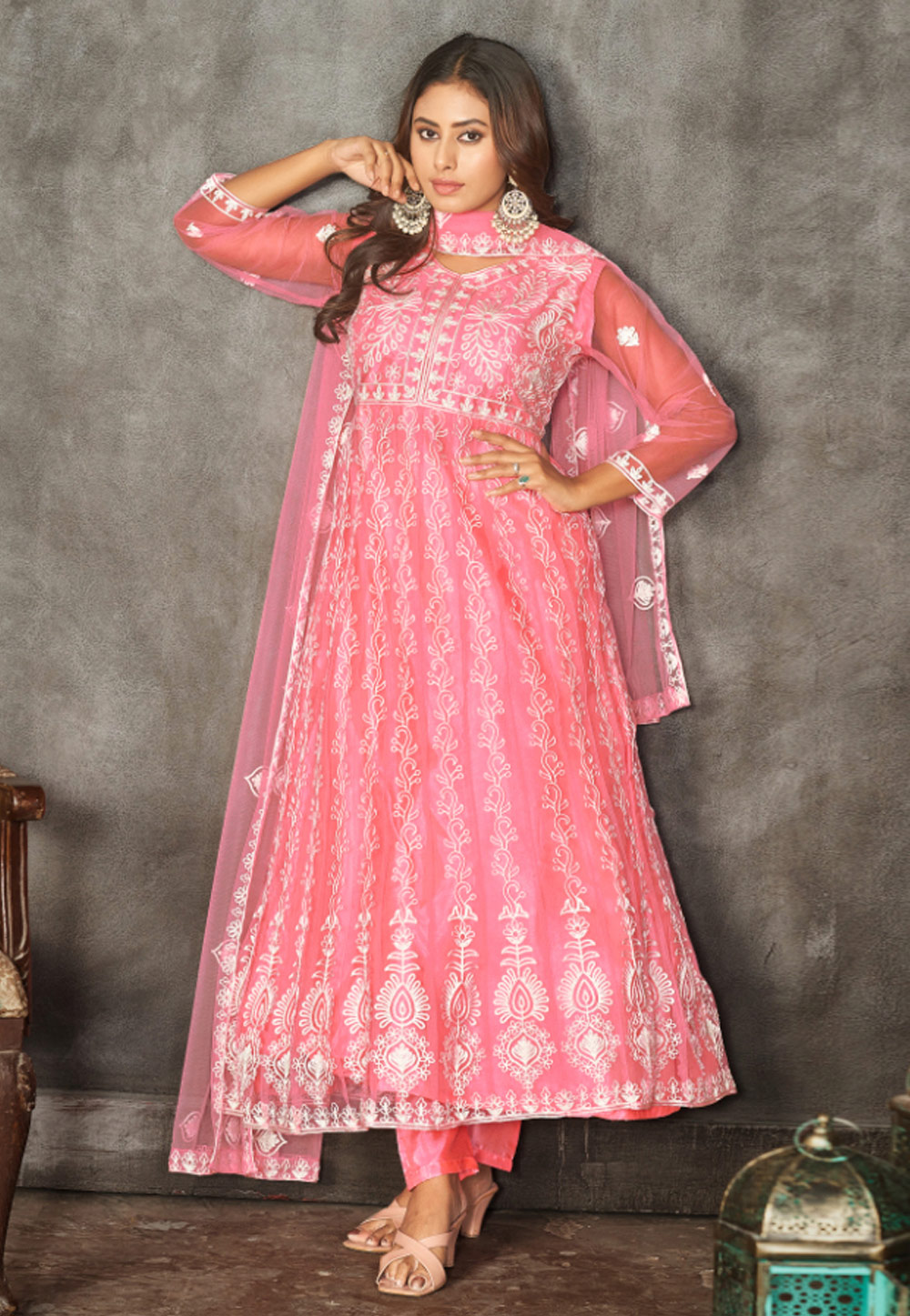 Pink Net Anarkali Suit 282032