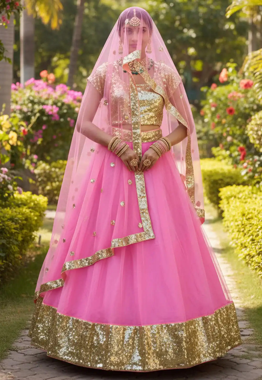 Pink Net Circular Lehenga Choli 320208