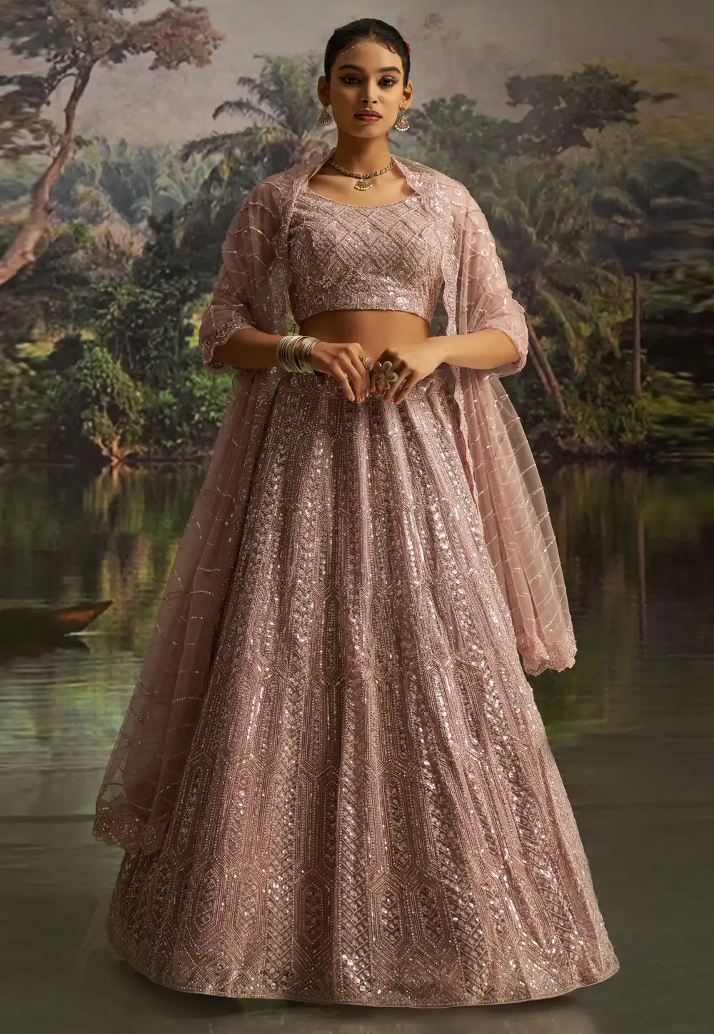 Pink Net Lehenga Choli 316382