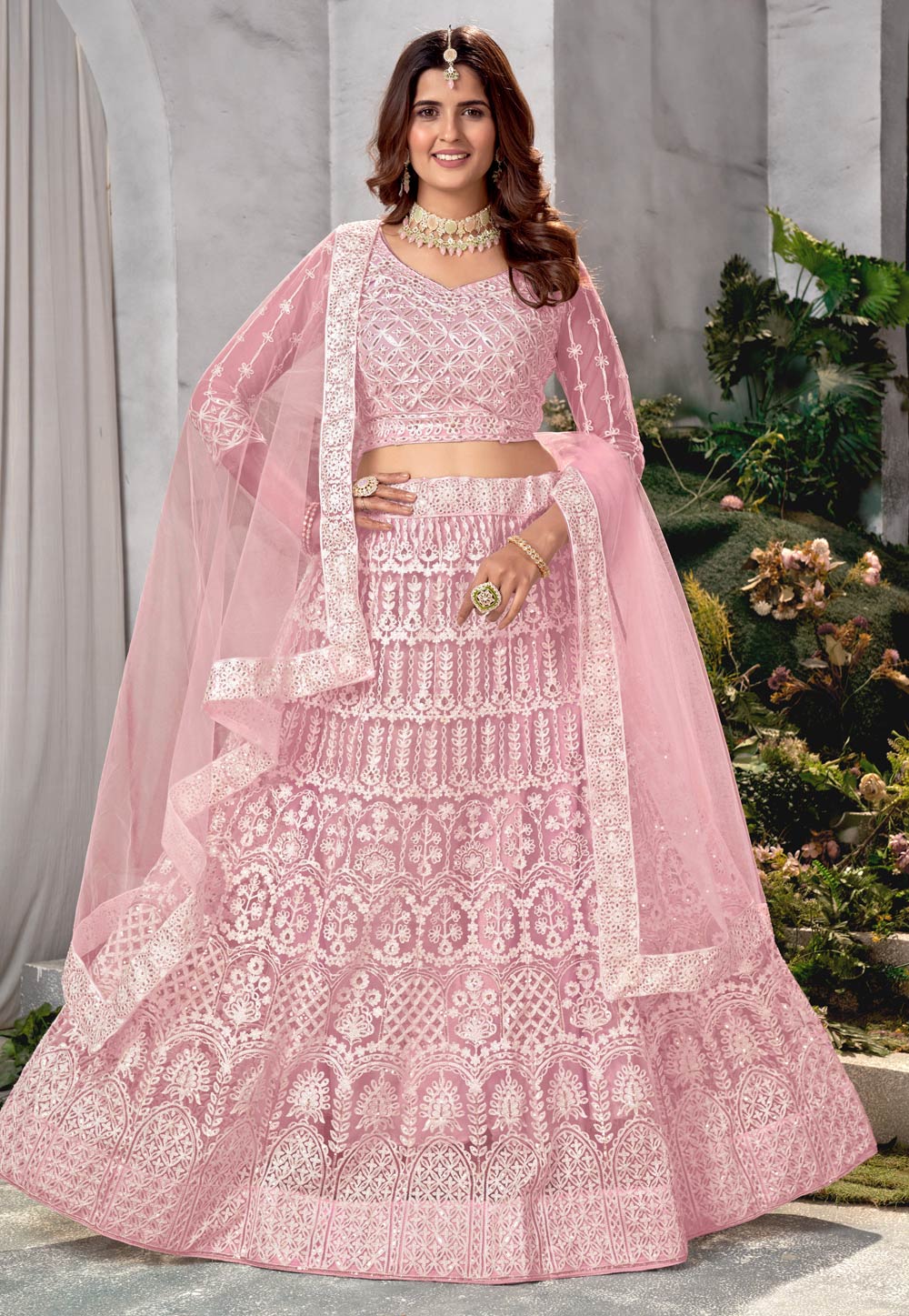 Pink Net Lehenga Choli 278858