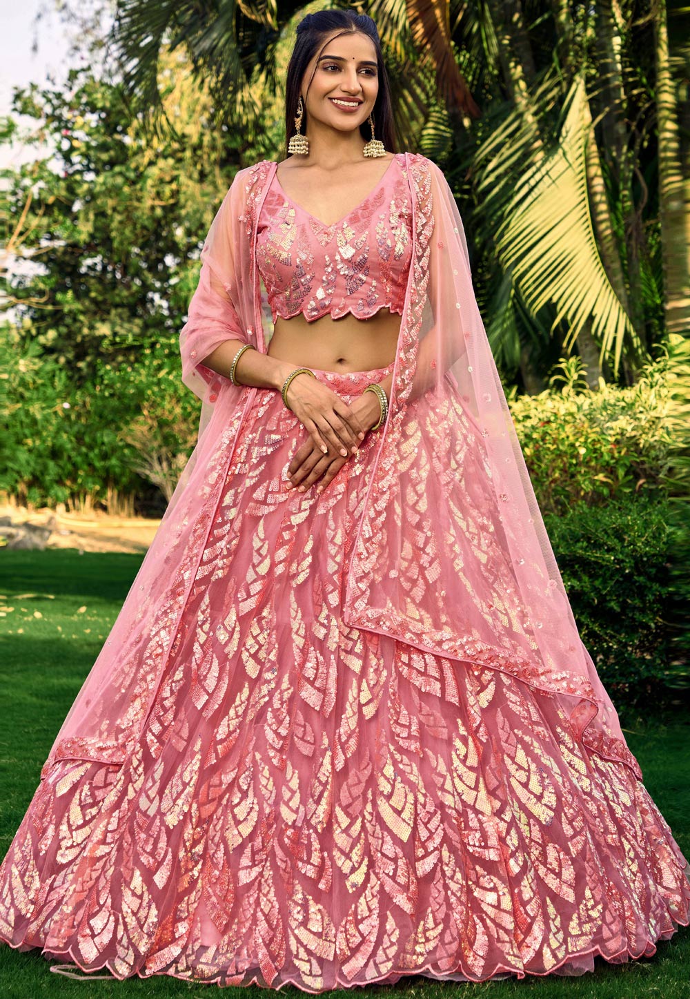 Pink Net Lehenga Choli 284840