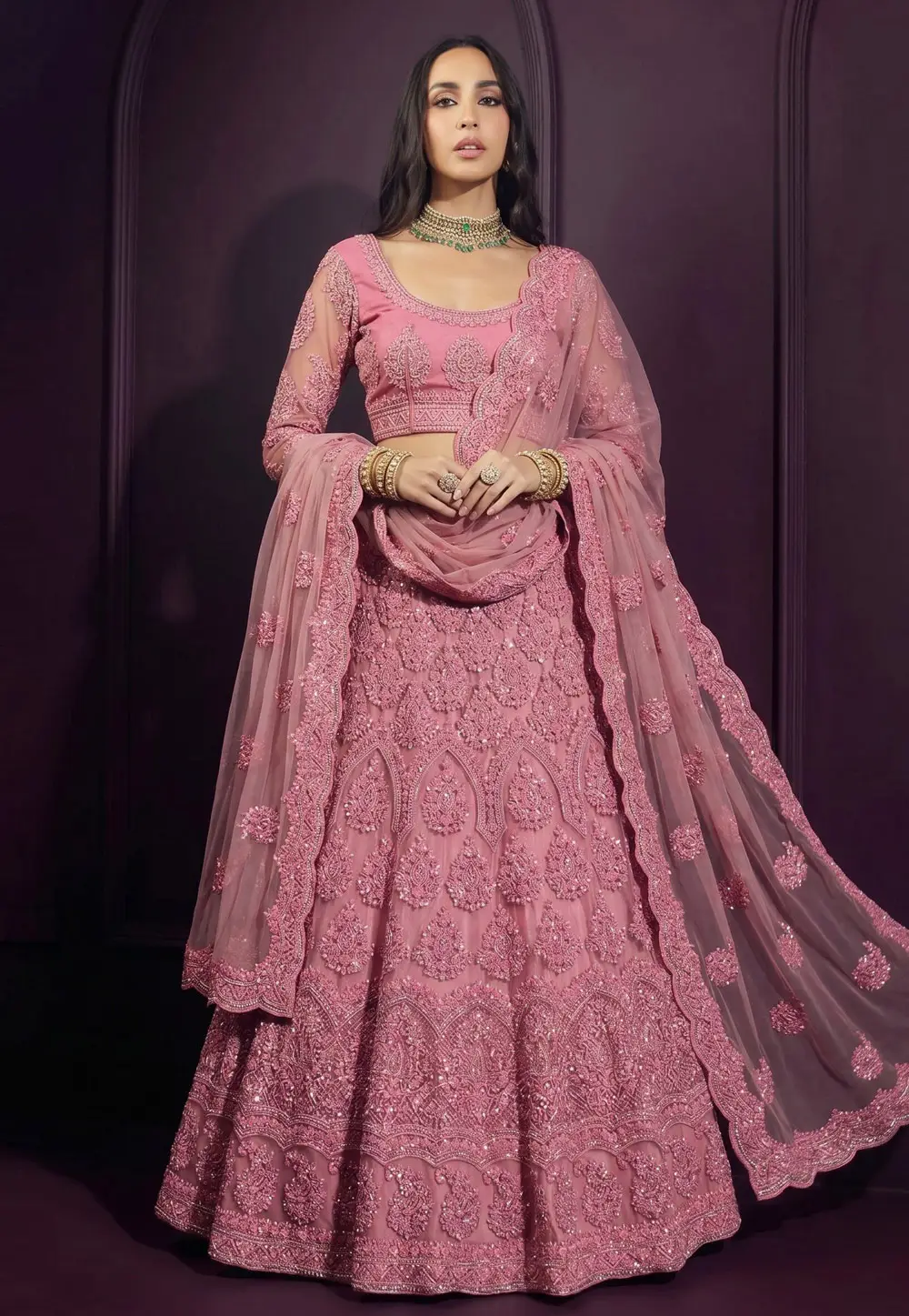 Pink Net Lehenga Choli For Wedding 331078
