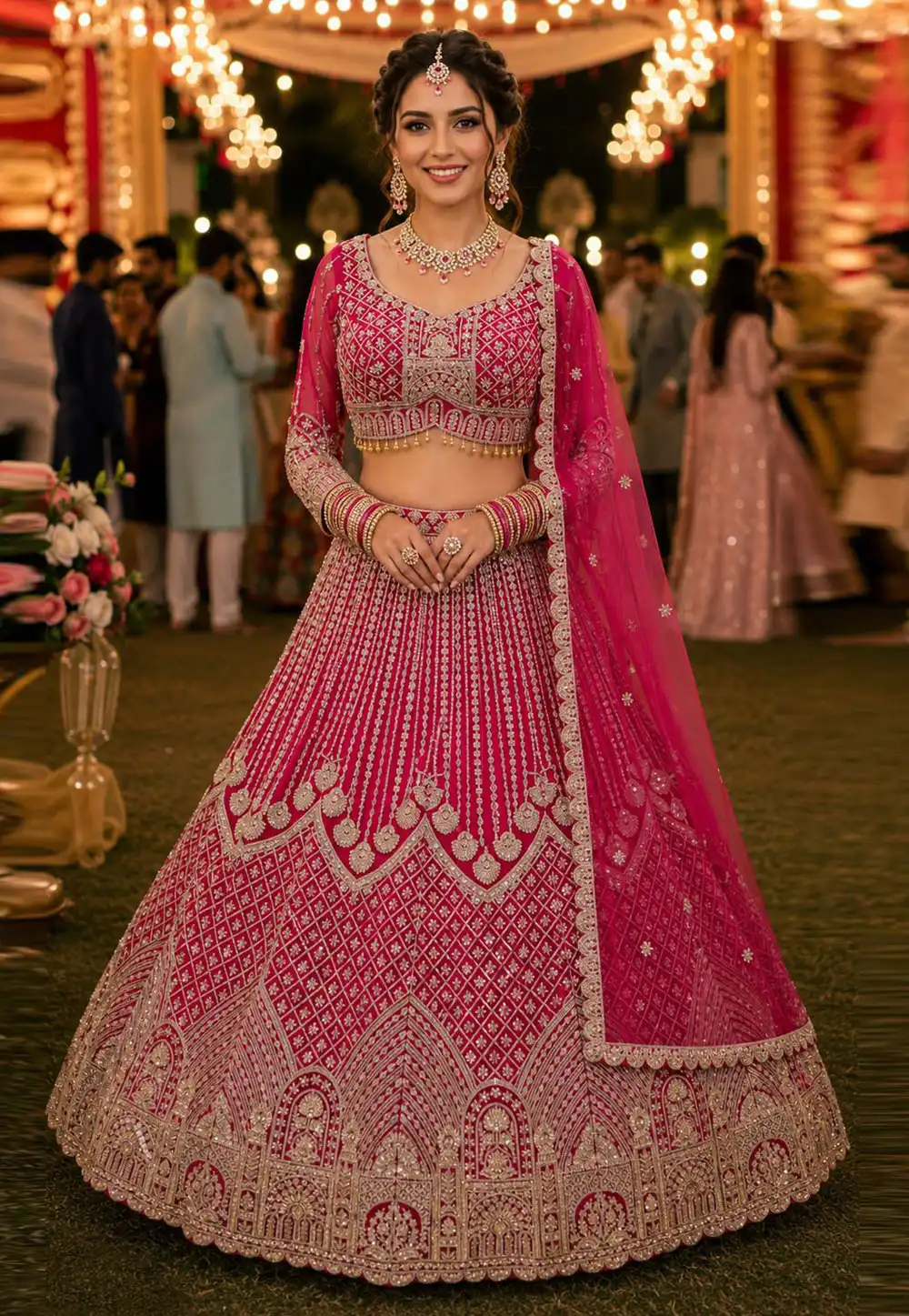 Pink Net Lehenga Choli For Wedding 329715