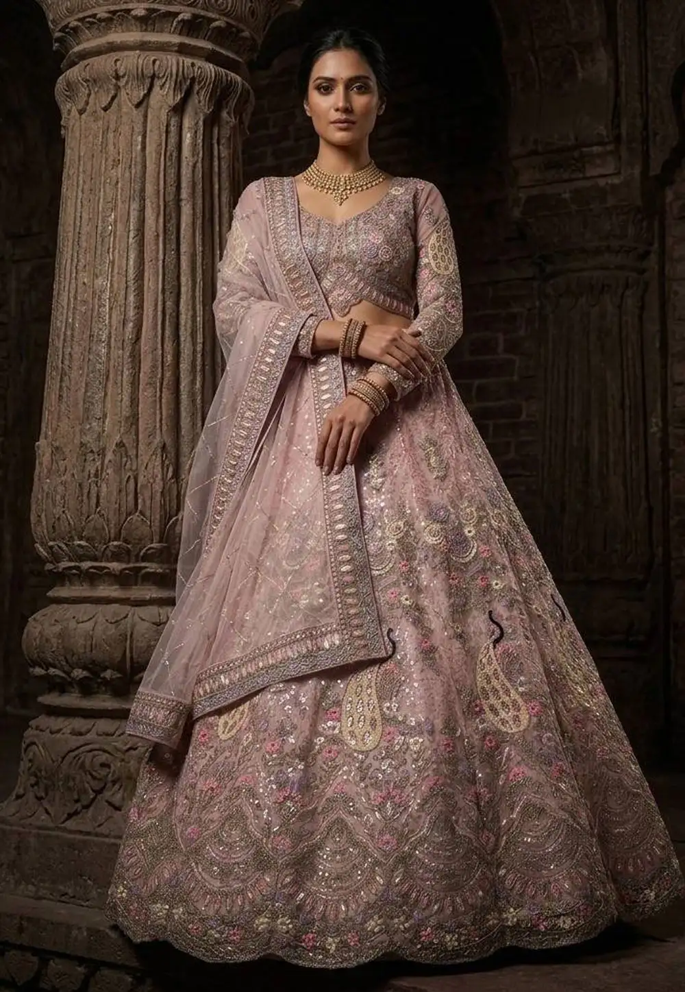 Pink Net Lehenga Choli For Wedding 330927