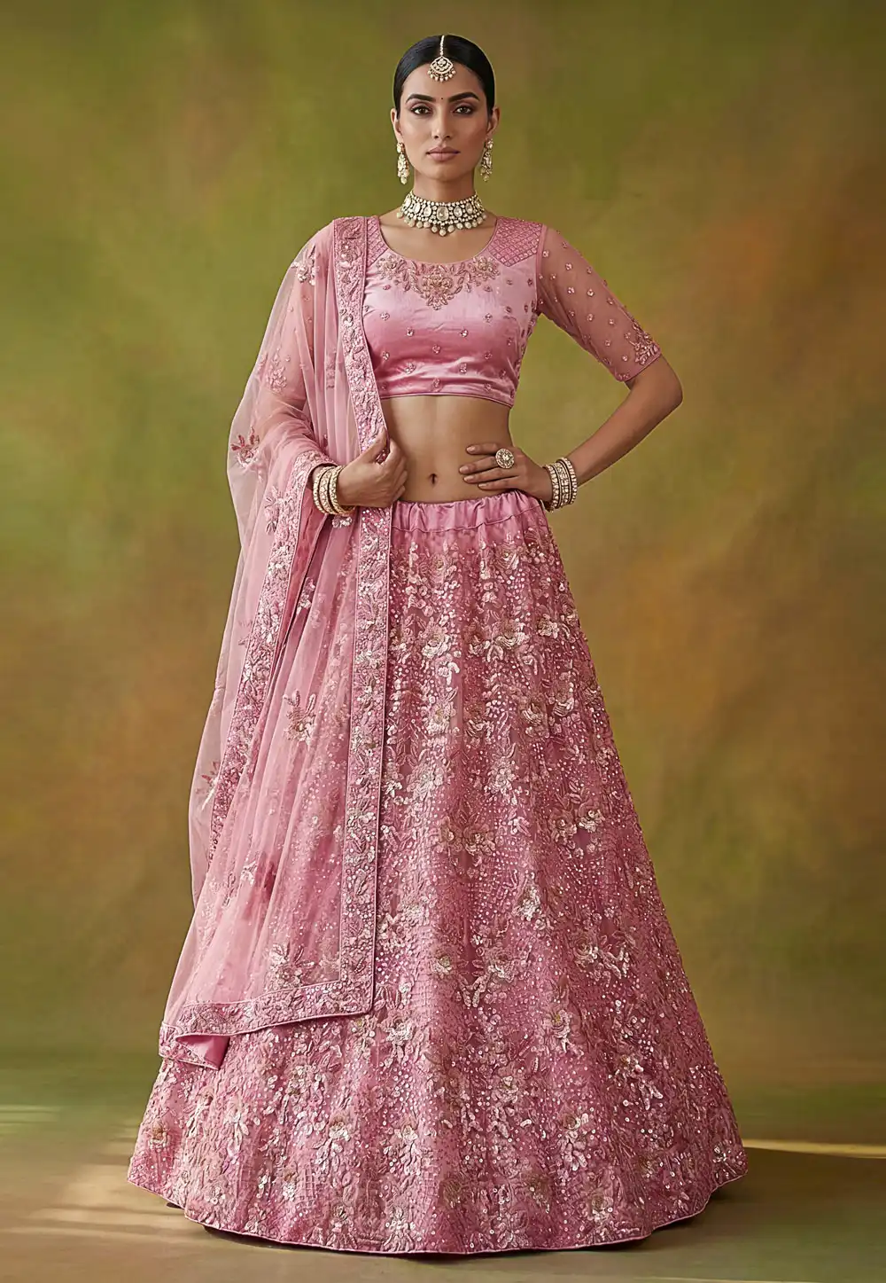 Pink Net Lehenga Choli For Wedding 326320