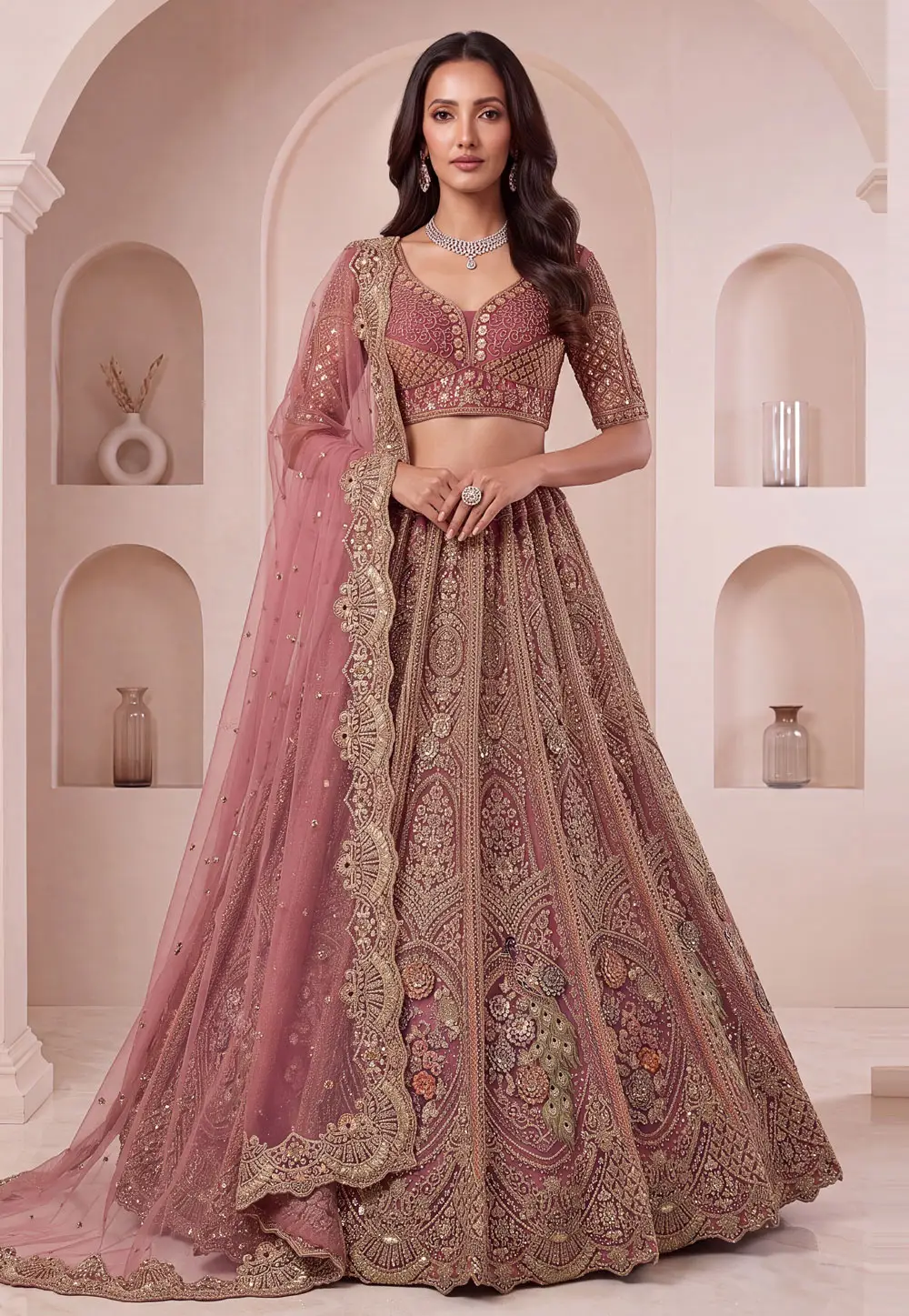 Pink Net Lehenga Choli For Wedding 332630