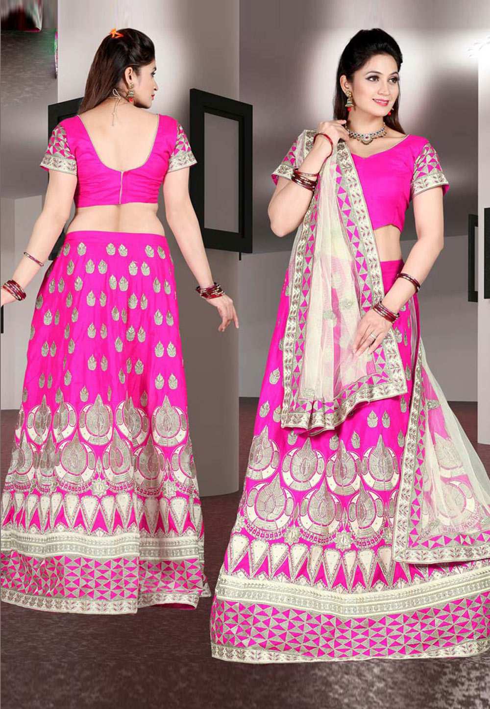 Pink Silk A Line Lehenga Choli 30376