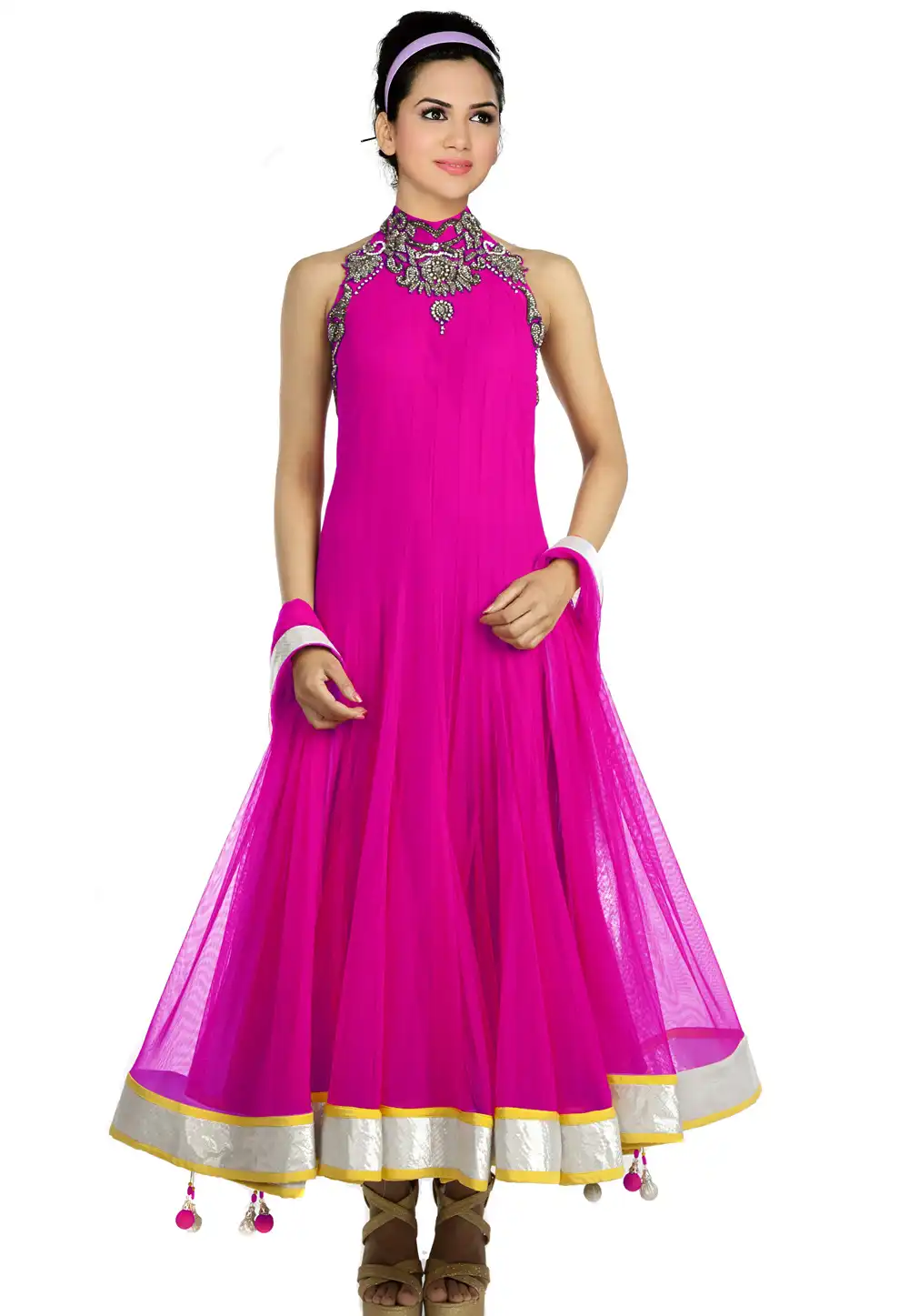 Pink Net Readymade Anarkali Suit 321758