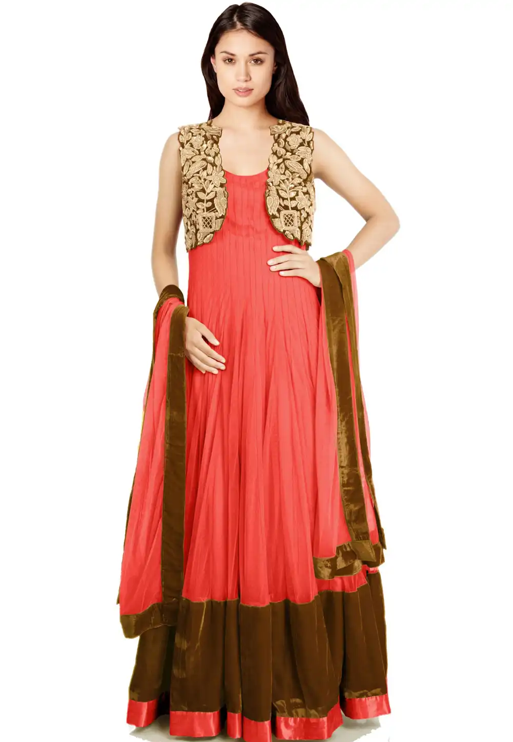 Pink Net Readymade Anarkali Suit 322202