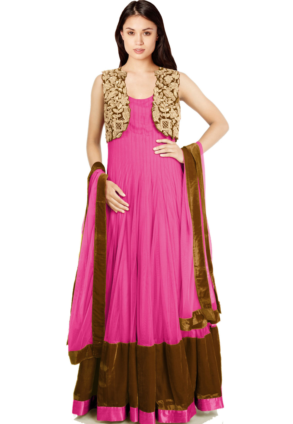 Pink Net Readymade Anarkali Suit 322204