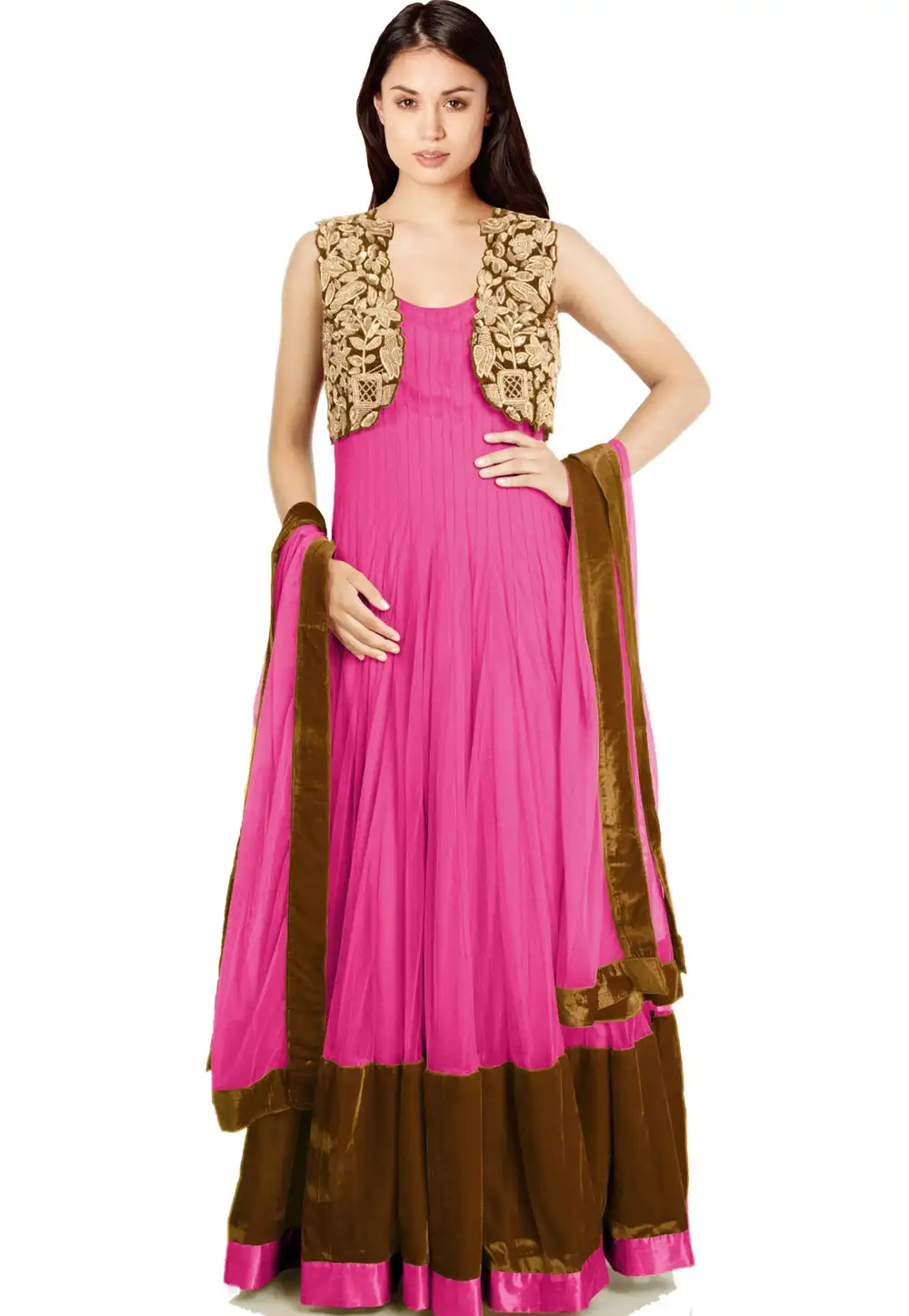 Pink Net Readymade Anarkali Suit 322204