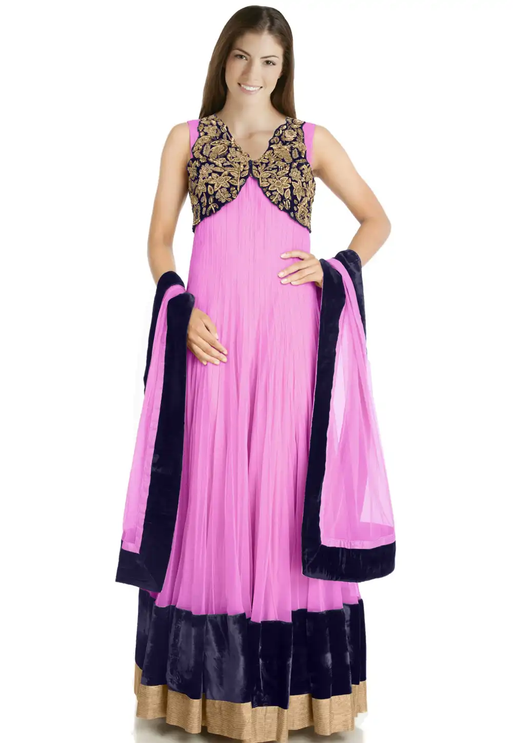 Pink Net Readymade Long Anarkali Suit 322185