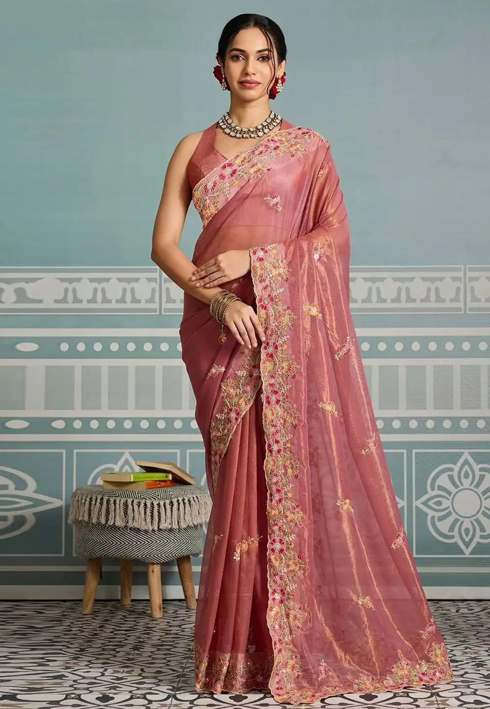 Pink Net Saree With Blouse 317567
