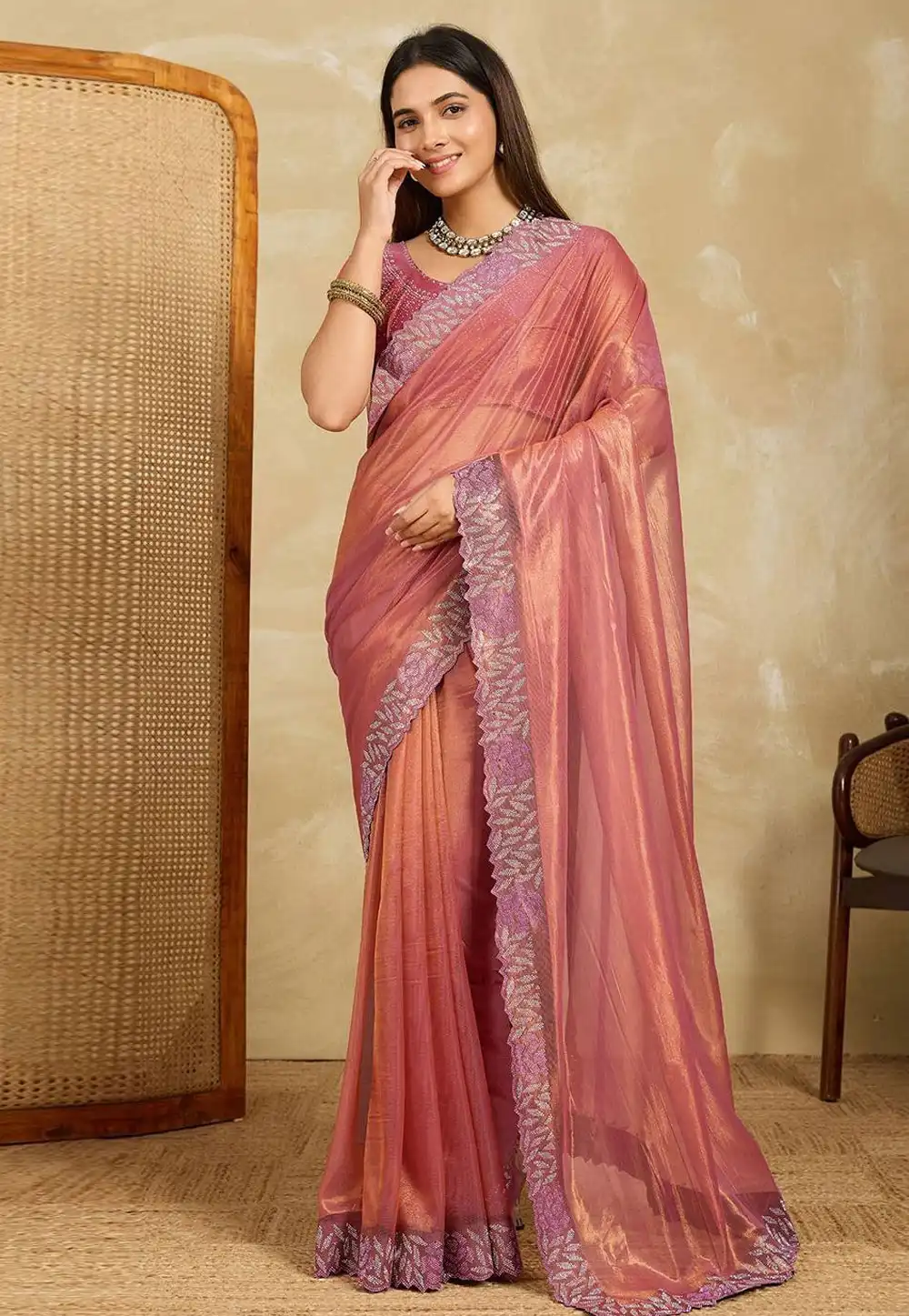 Pink Net Saree With Blouse 318172