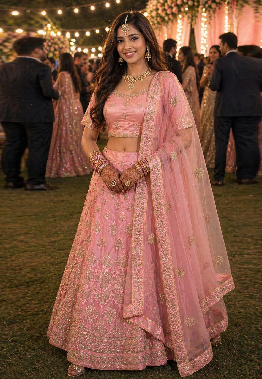 Pink Net Wedding Lehenga Choli 328519