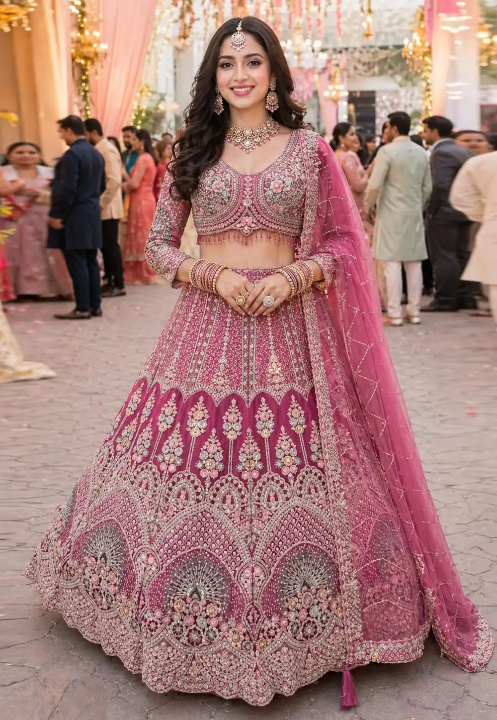 Pink Net Wedding Lehenga Choli 328525