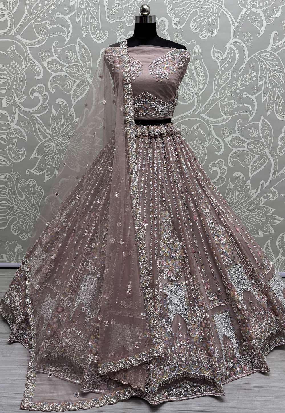 Pink Net Wedding Lehenga Choli 307456