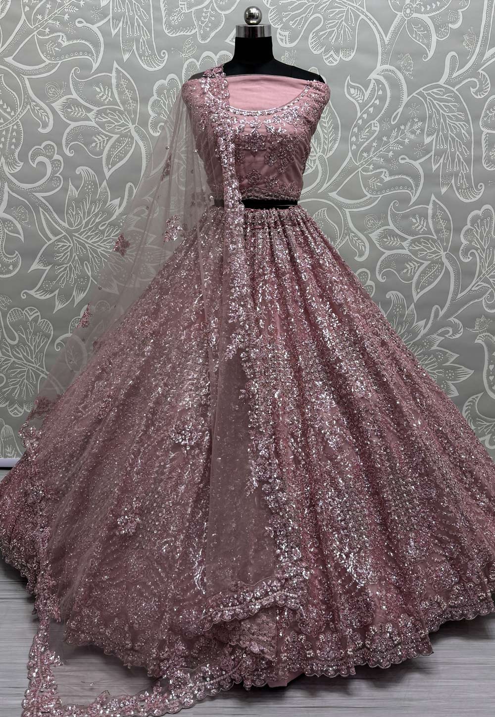 Pink Net Wedding Lehenga Choli 307471