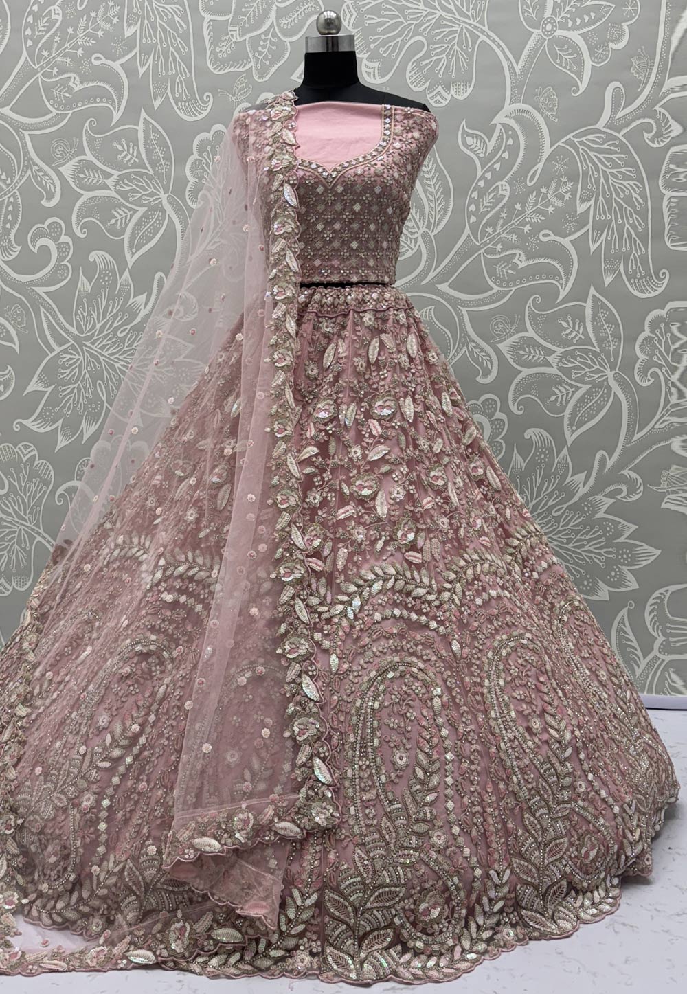 Pink Net Wedding Lehenga Choli 312092