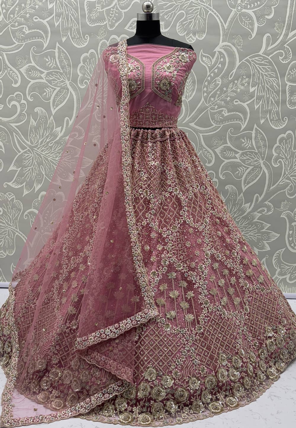 Pink Net Wedding Lehenga Choli 312095