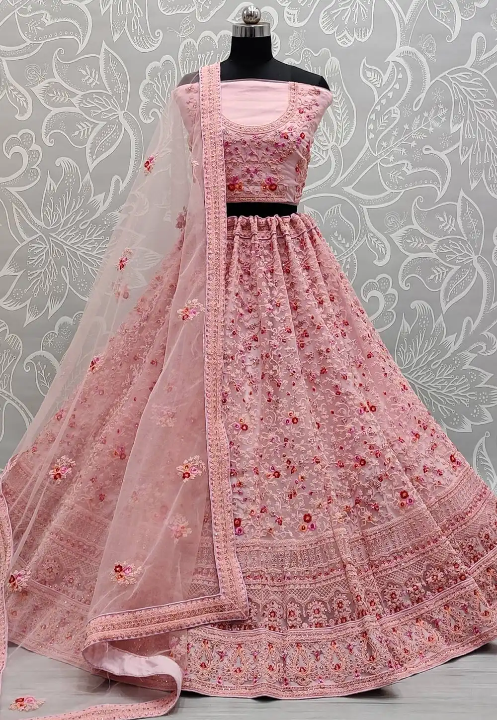 Pink Net Wedding Lehenga Choli 313609