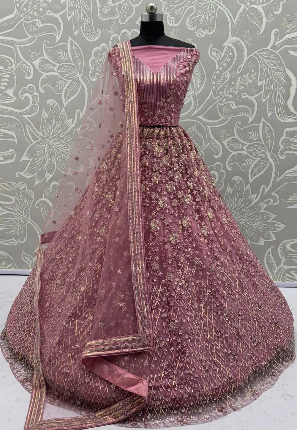 Pink Net Wedding Lehenga Choli 316233