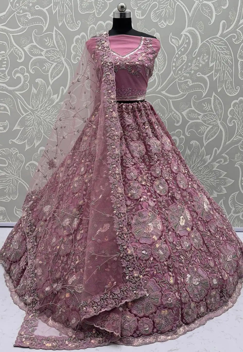 Pink Net Wedding Lehenga Choli 316236