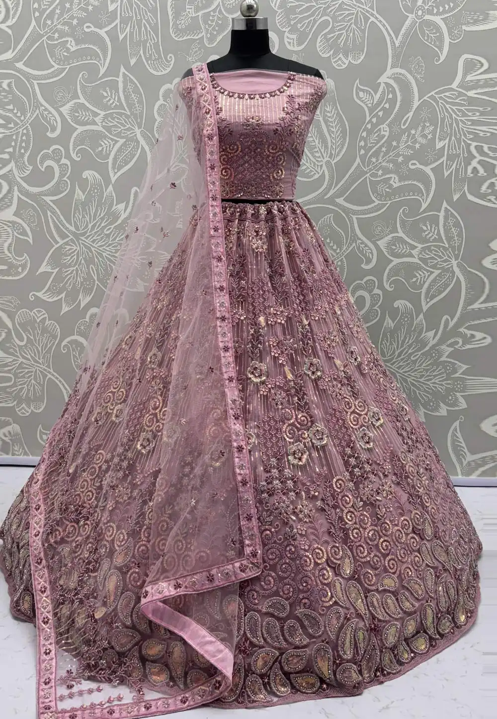 Pink Net Wedding Lehenga Choli 317068