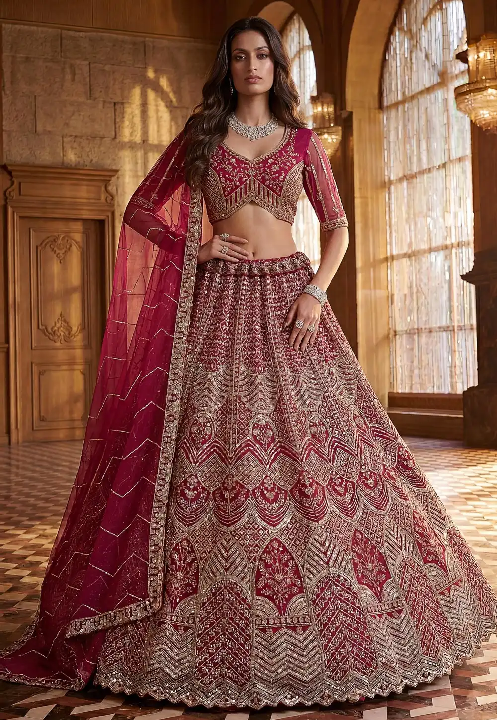 Pink Net Wedding Lehenga Choli 330173