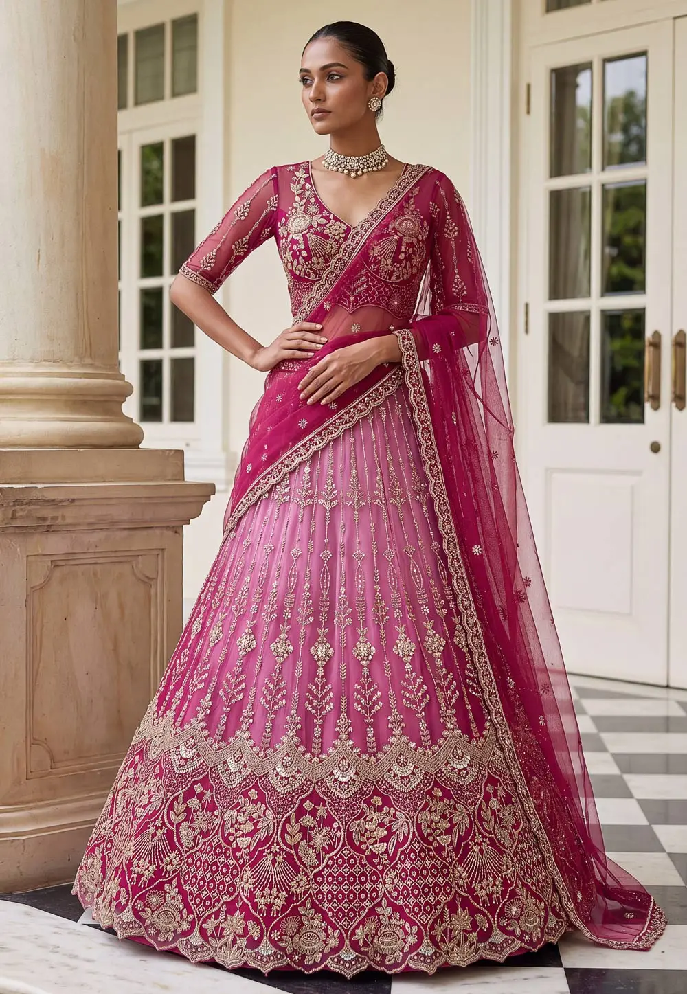 Pink Net Wedding Lehenga Choli 336112
