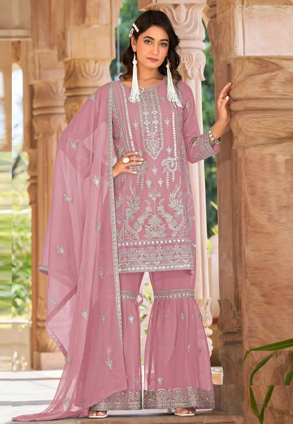 Pink Nylon Gharara Suit 315181