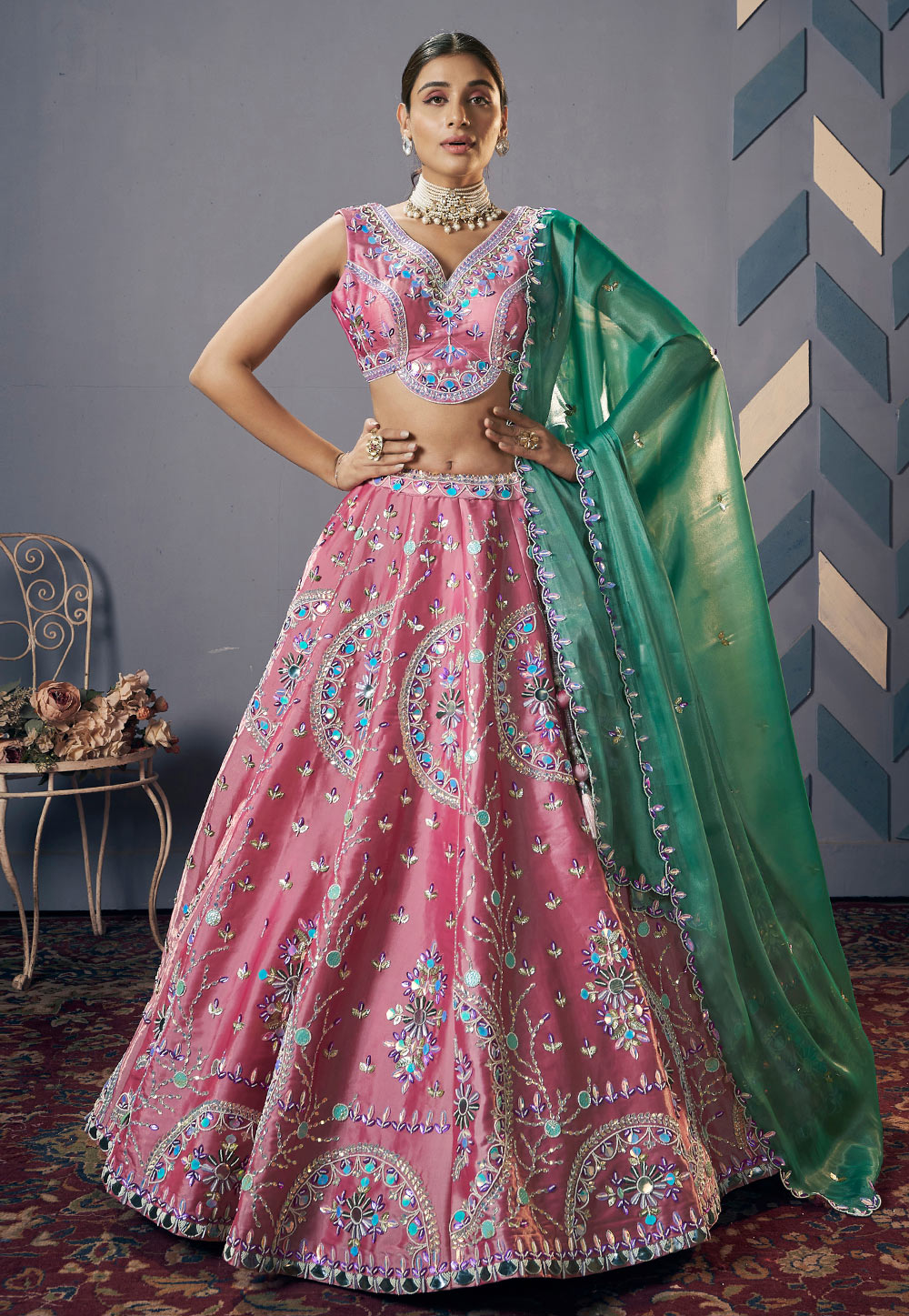 Pink Nylon Wedding Lehenga Choli 312318