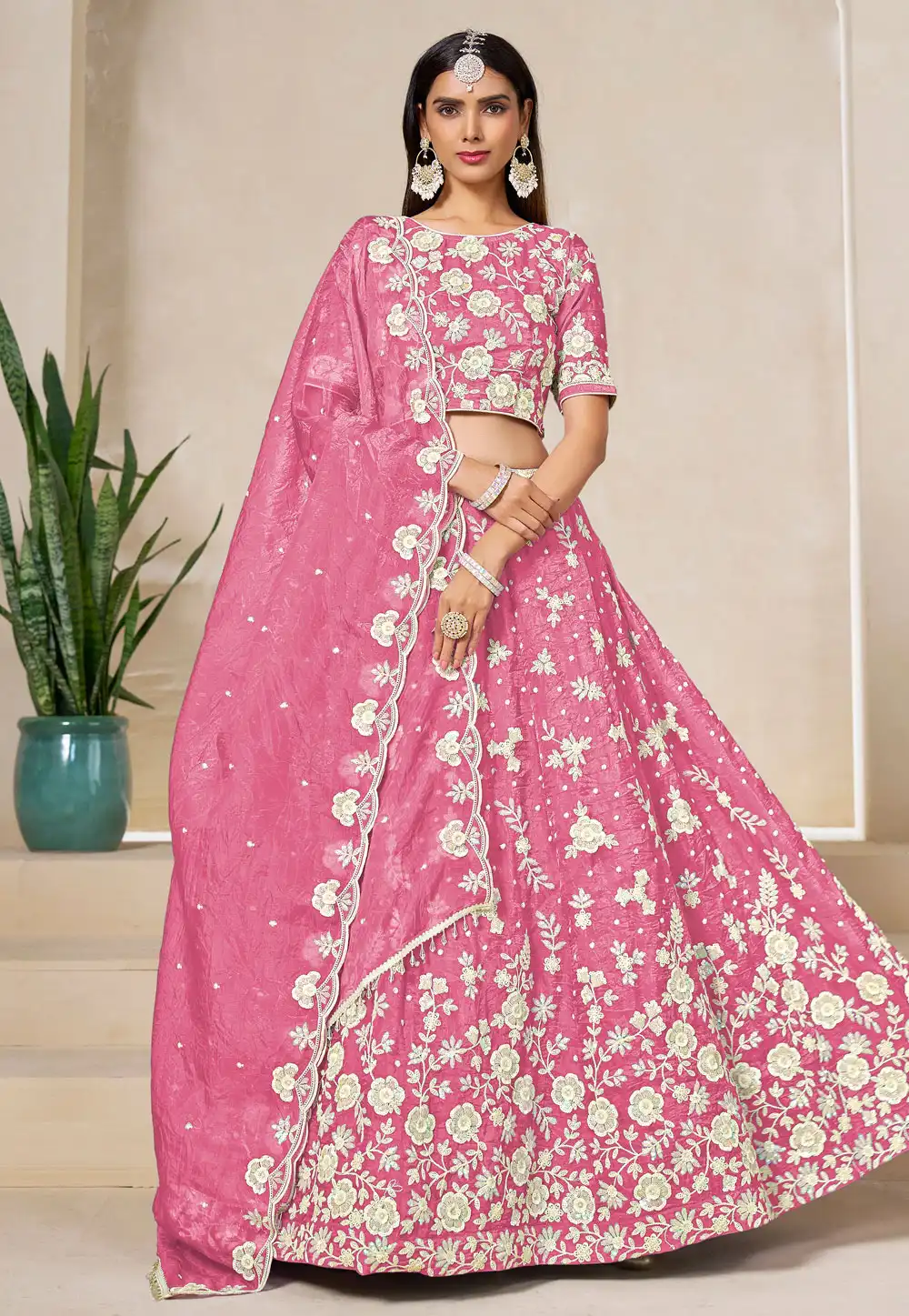 Pink Organza Circular Lehenga Choli 314362