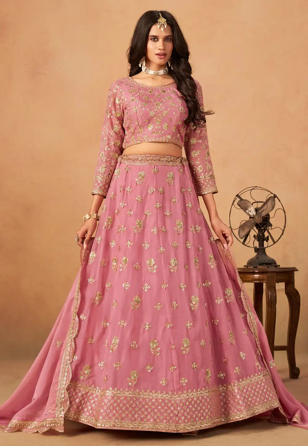 Pink Organza Circular Lehenga Choli 317196