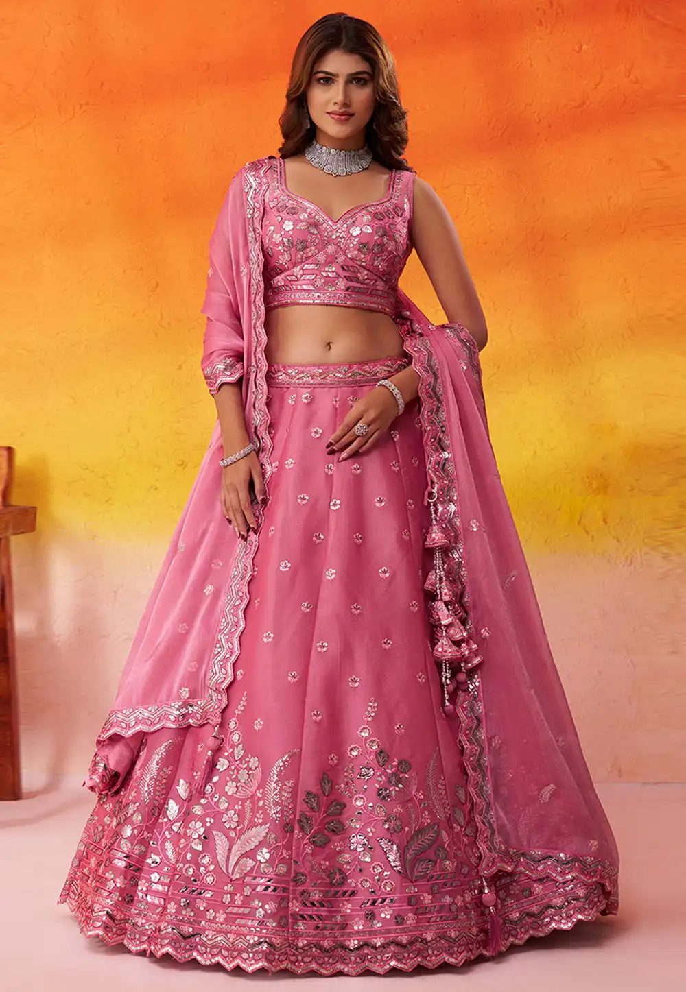 Pink Organza Circular Lehenga Choli 320993