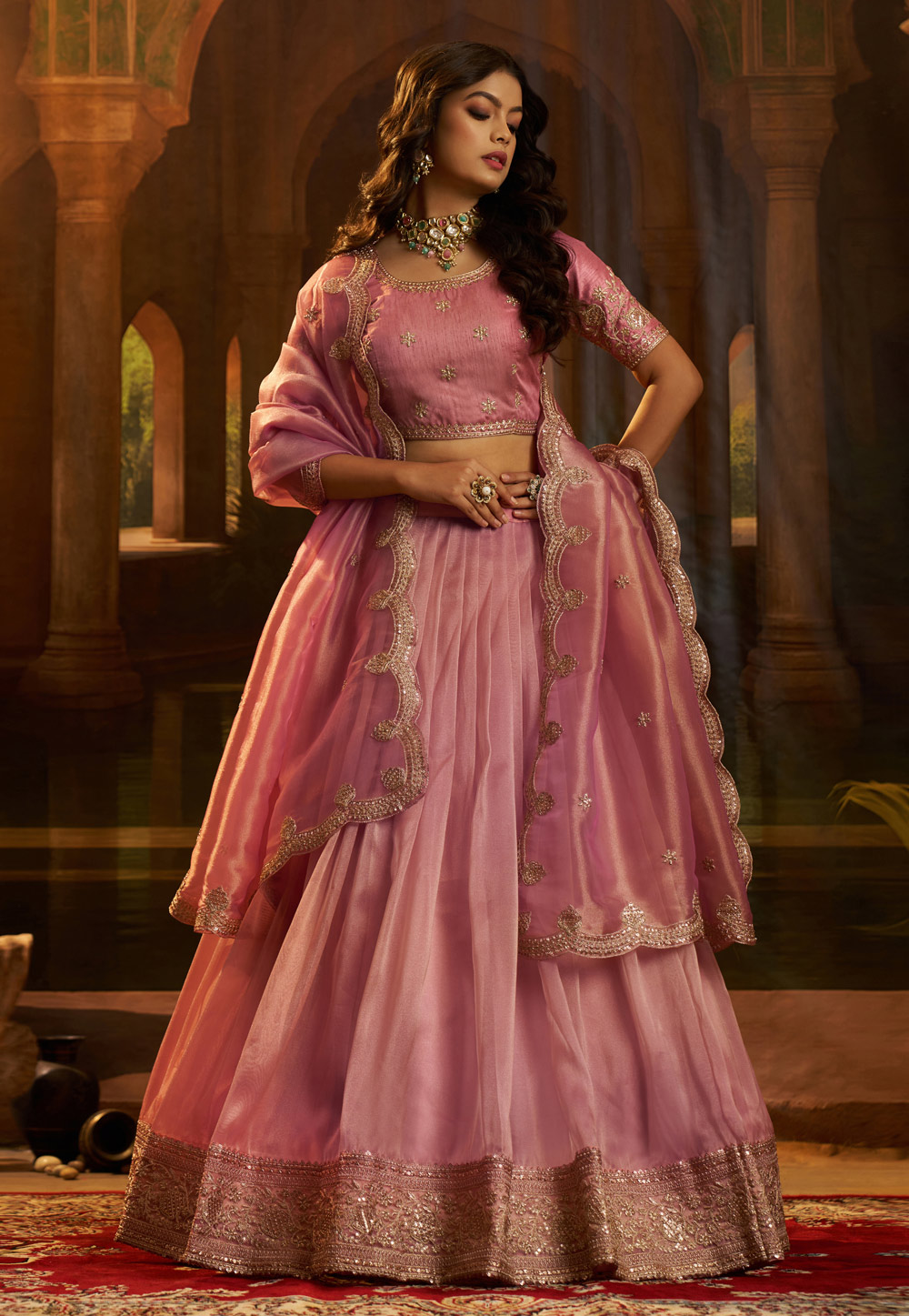 Pink Organza Circular Lehenga Choli 321449