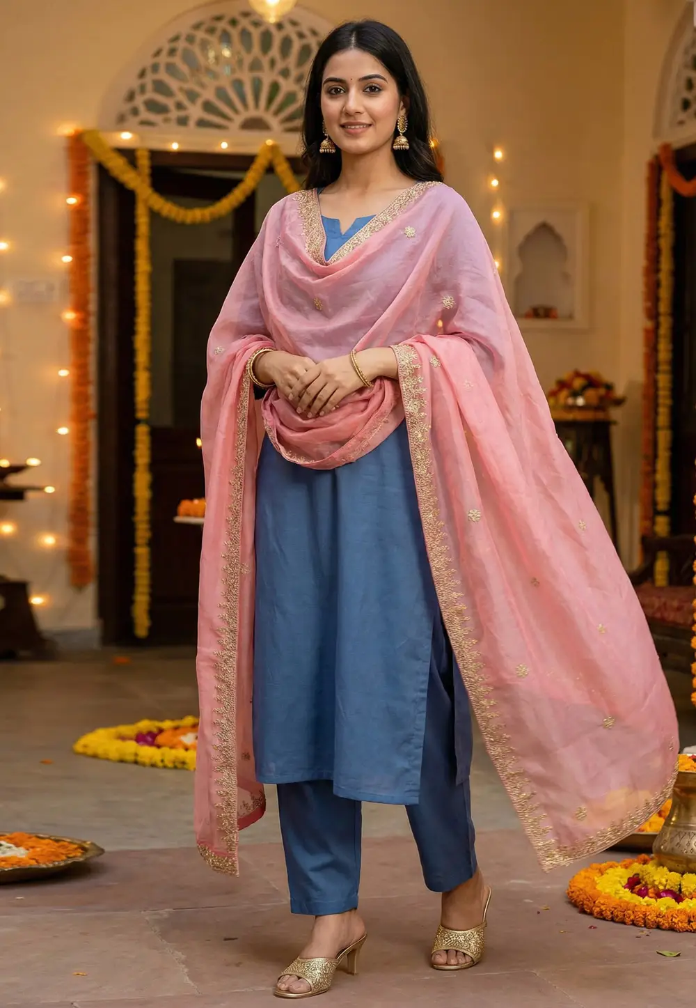 Pink Organza Dupatta 333200