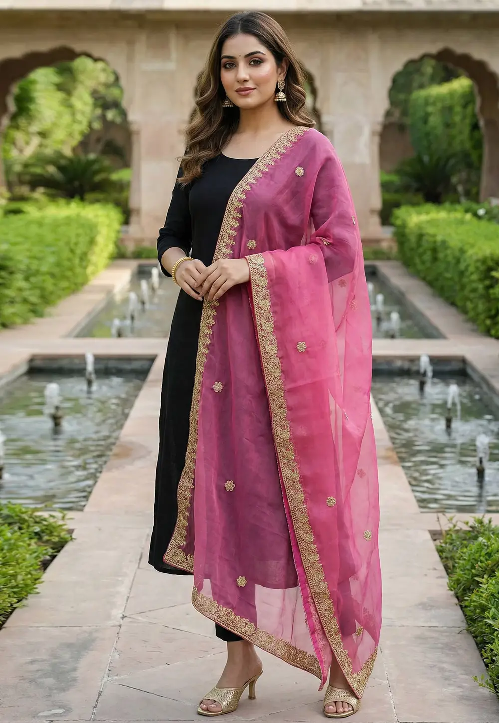 Pink Organza Dupatta 333201