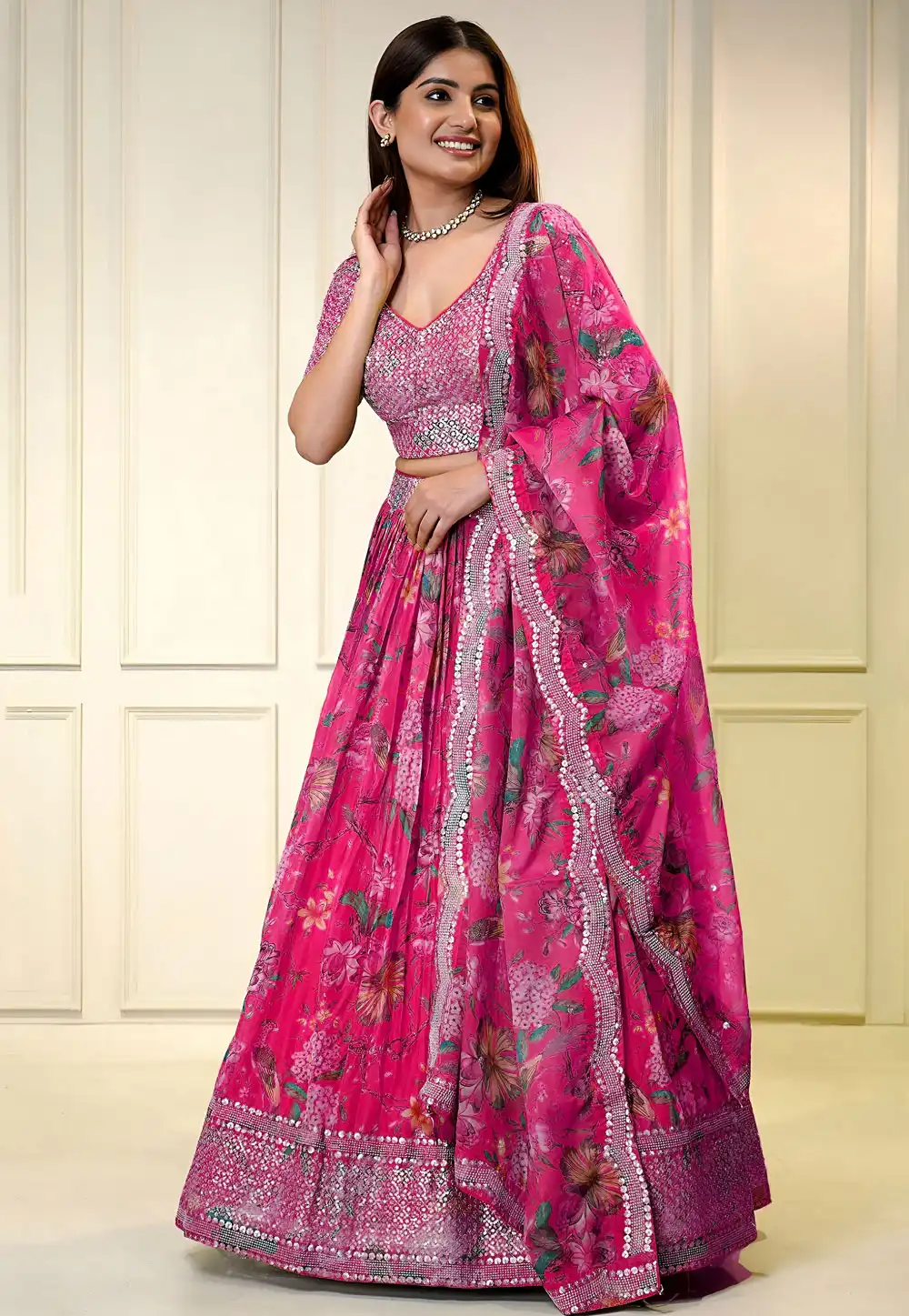 Pink Organza Floral Lehenga Choli 322744