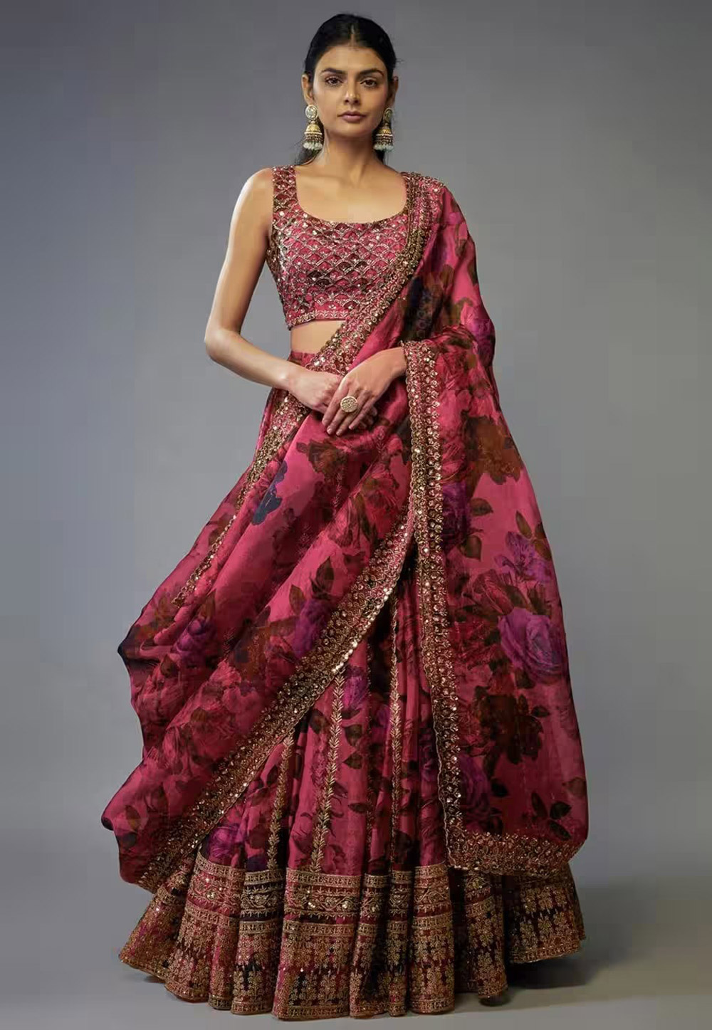 Pink Organza Floral Lehenga choli 329206