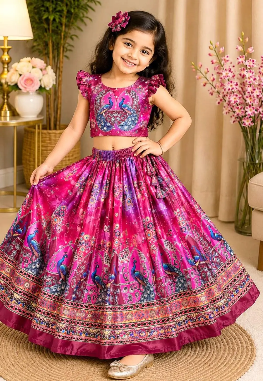 Pink Organza Kids Lehenga Choli 333116