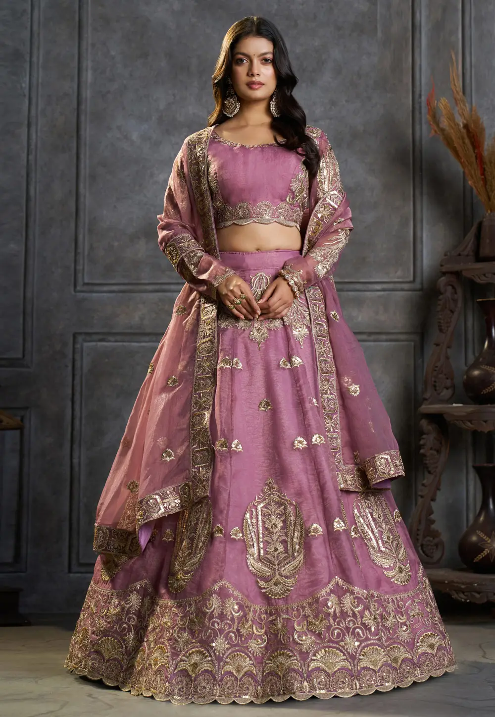 Pink Organza Lehenga Choli 336476