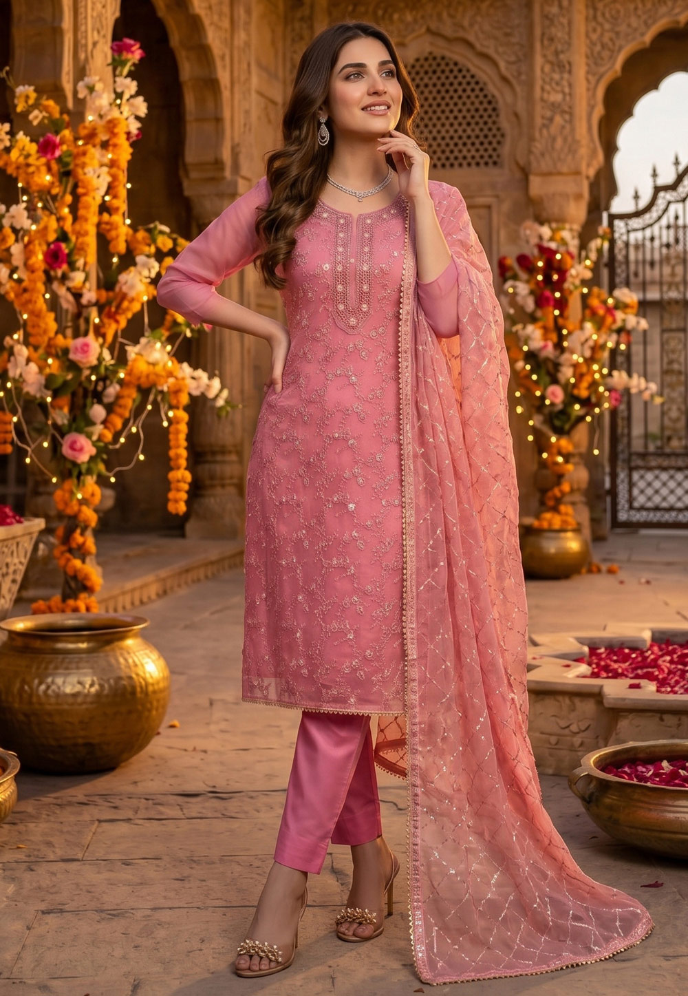Pink Organza Pakistani Suit 328370