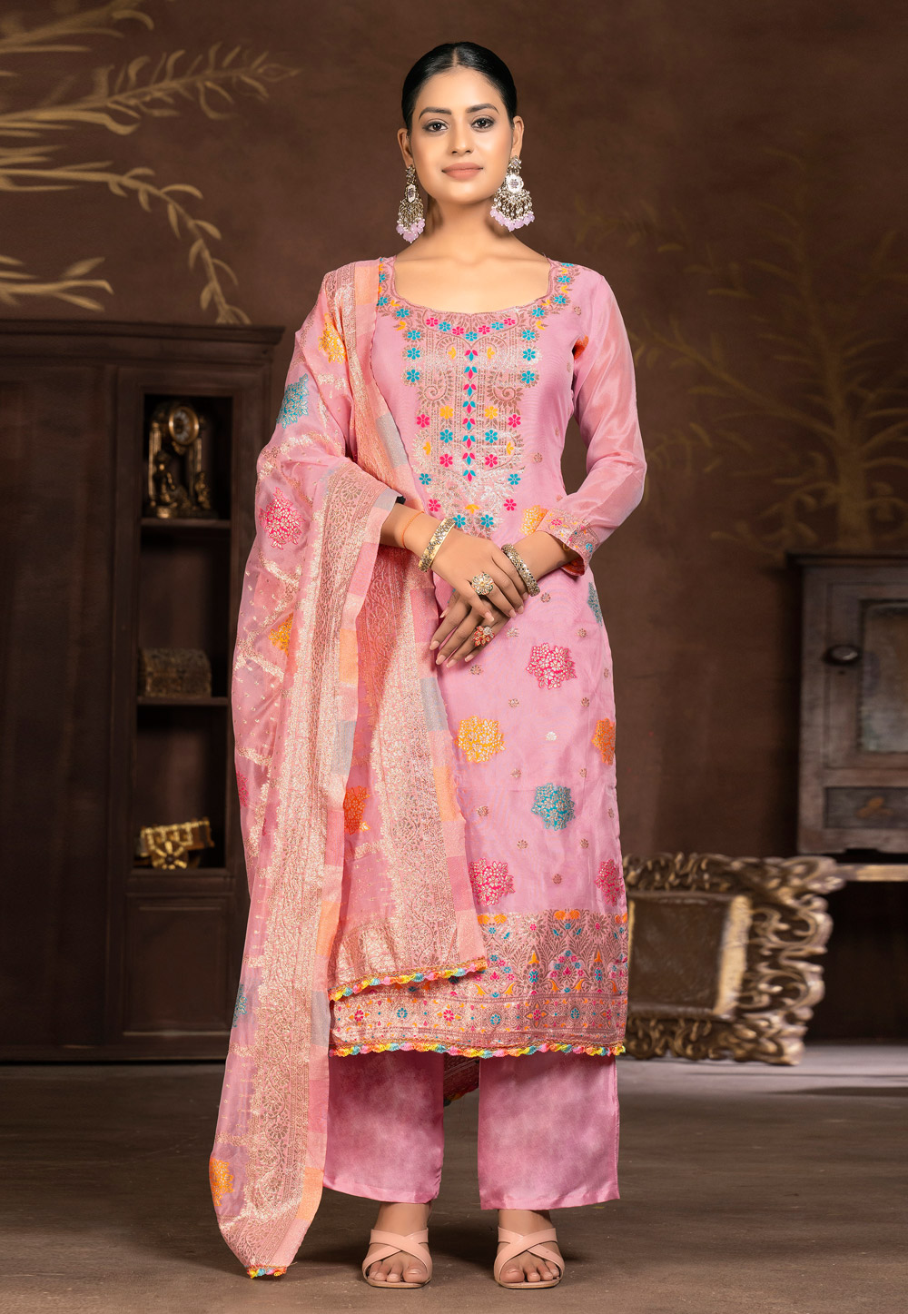 Pink Organza Palazzo Suit 281055