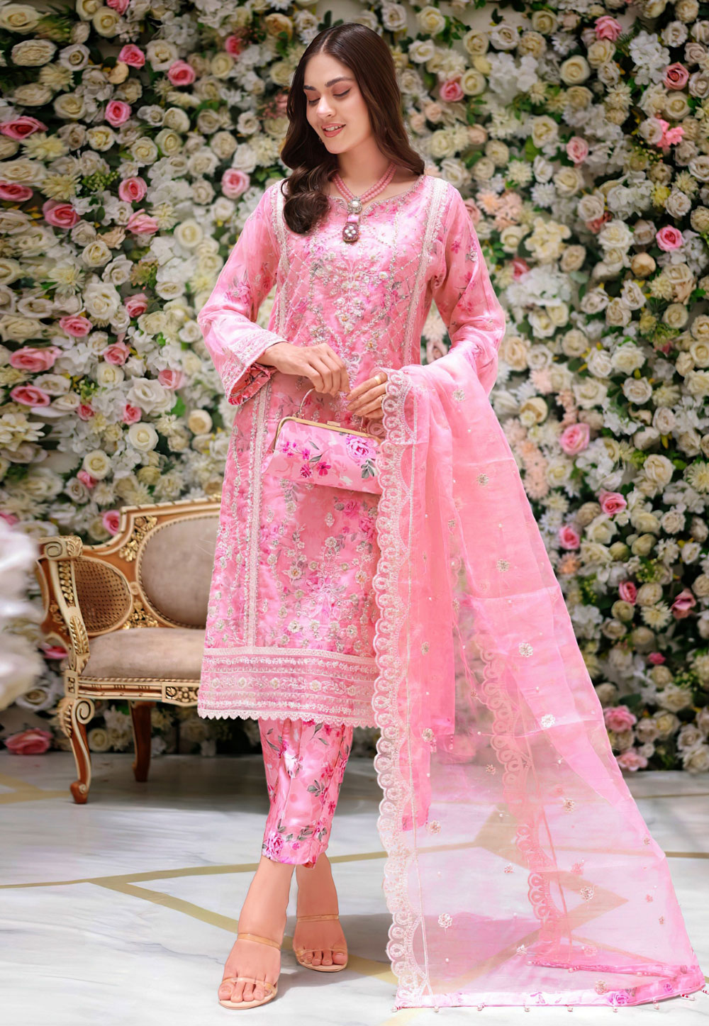 Pink Organza Pant Style Suit 306912